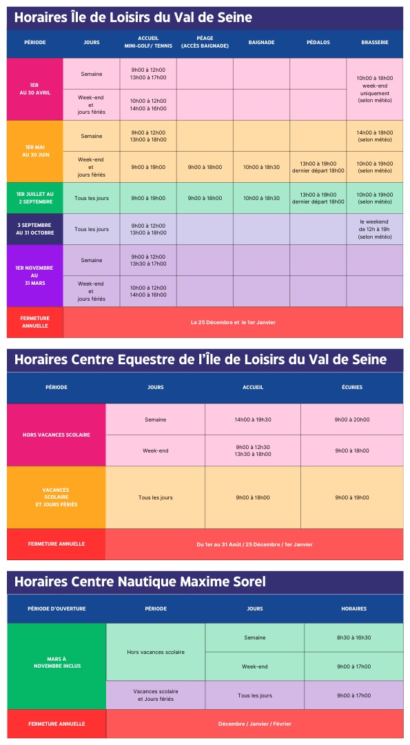 tableau des horaires